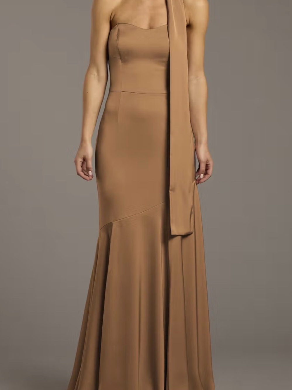 Galina Signature- Matte Satin Strapless Sweetheart Dress with Scarf / Size- 16